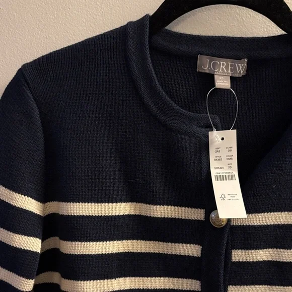 J. Crew Navy and Cream Striped Cardigan with Gold Buttons - Picture 2 of 4